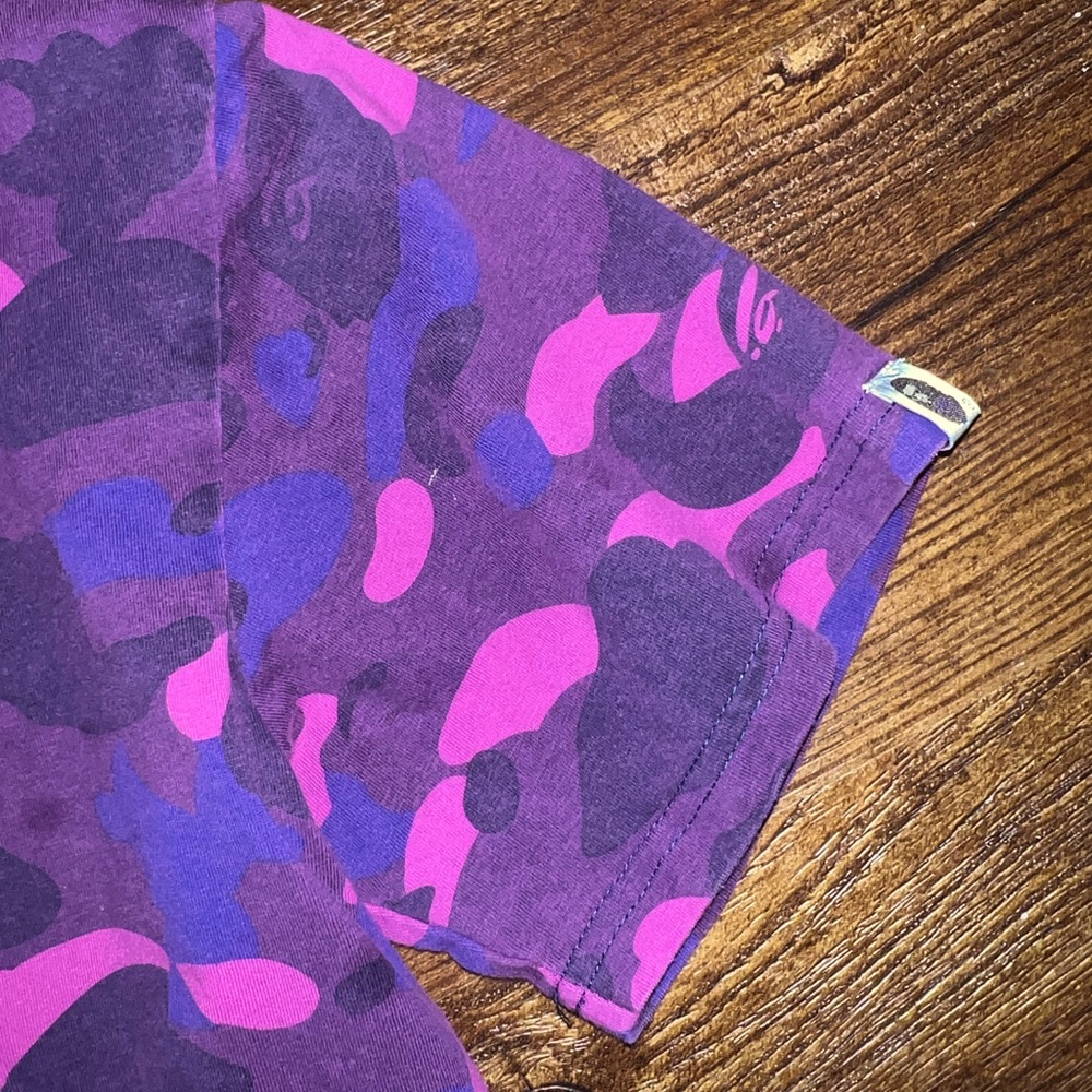A BATHING APE BAPE World Gone Mad Pink Blue Camo Split Short Sleeve Shirt Size M - Picture 3 of 9